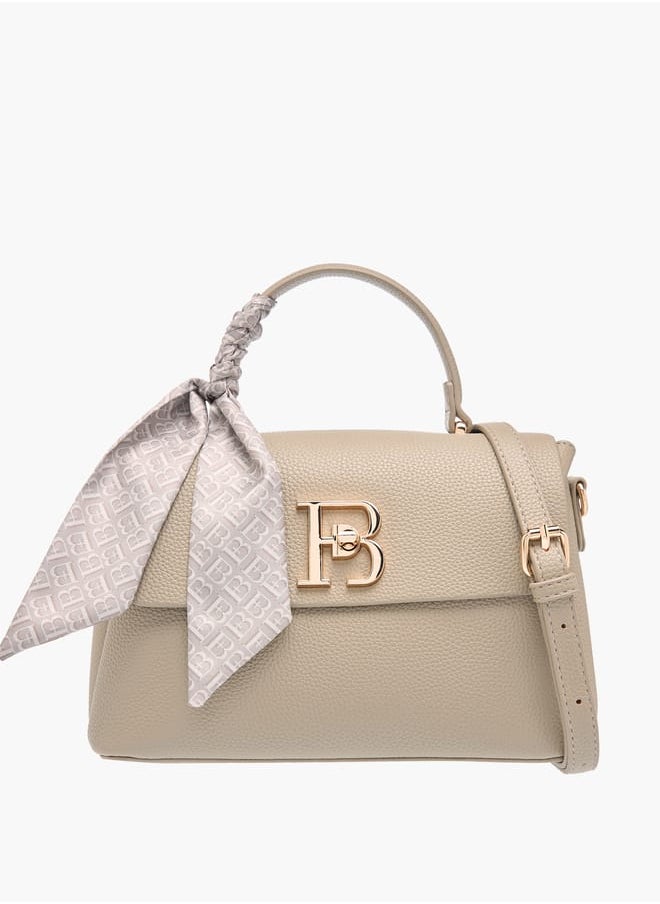 Women's Textured Satchel Bag With Twist Lock Closure And Scarf Detail