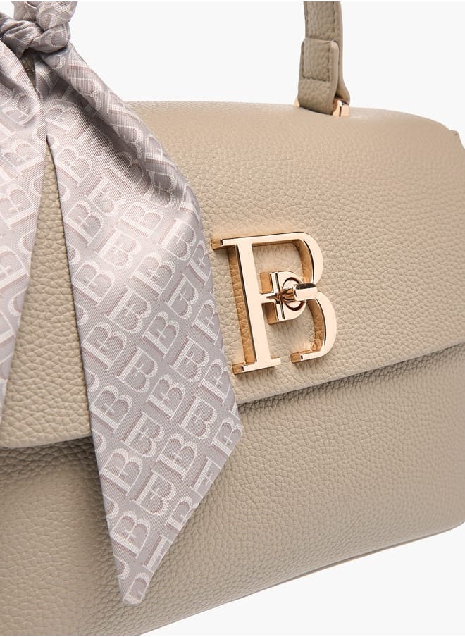 Women's Textured Satchel Bag With Twist Lock Closure And Scarf Detail