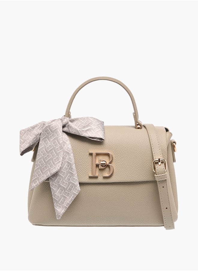 Women's Textured Satchel Bag With Twist Lock Closure And Scarf Detail
