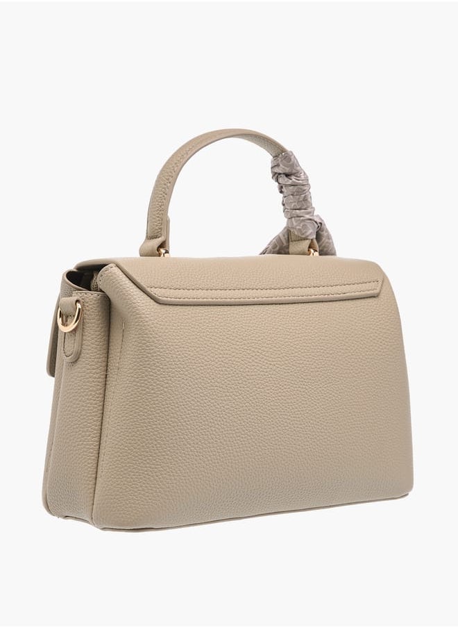 Women's Textured Satchel Bag With Twist Lock Closure And Scarf Detail