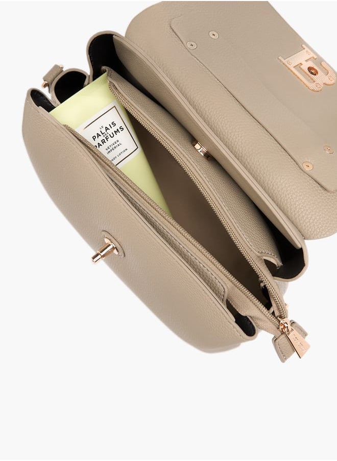 Women's Textured Satchel Bag With Twist Lock Closure And Scarf Detail