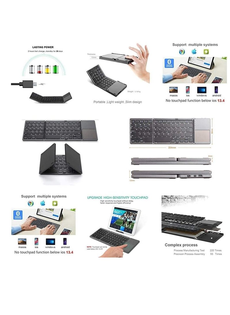 Ultra Thin Mini Bluetooth 3.0 Foldable Keyboard Wireless Folding BT With Touchpad Keyboard compatible with Tablet PC Laptop Mobilephone