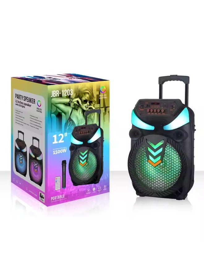 Portable Wireless Blue-tooth Karaoke Speaker With Mic Stereo HIFI Bass LED Colorful Light Party Trolley