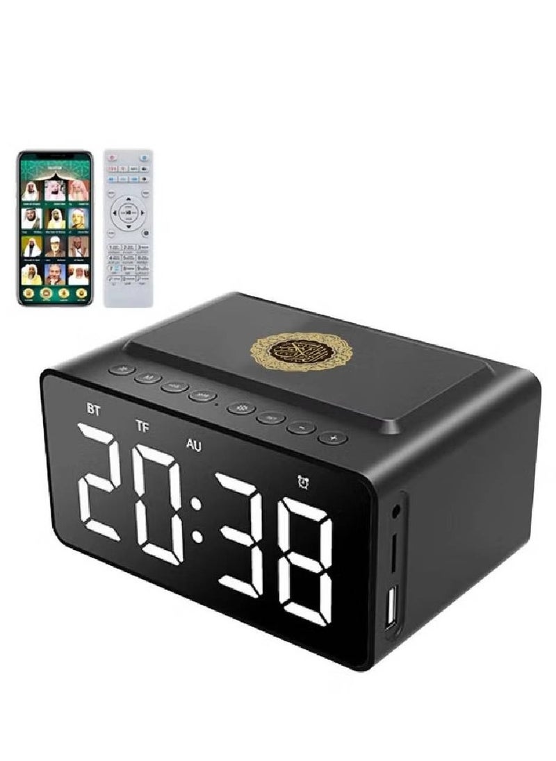 Quran Speaker With Azan Clock Alarm Clock Radio With Bluetooth Speaker Alarm Clocks Bedside Powerful Battery Backup And USB Port With App Control LED Display Clock With 8GB Storage SQ808