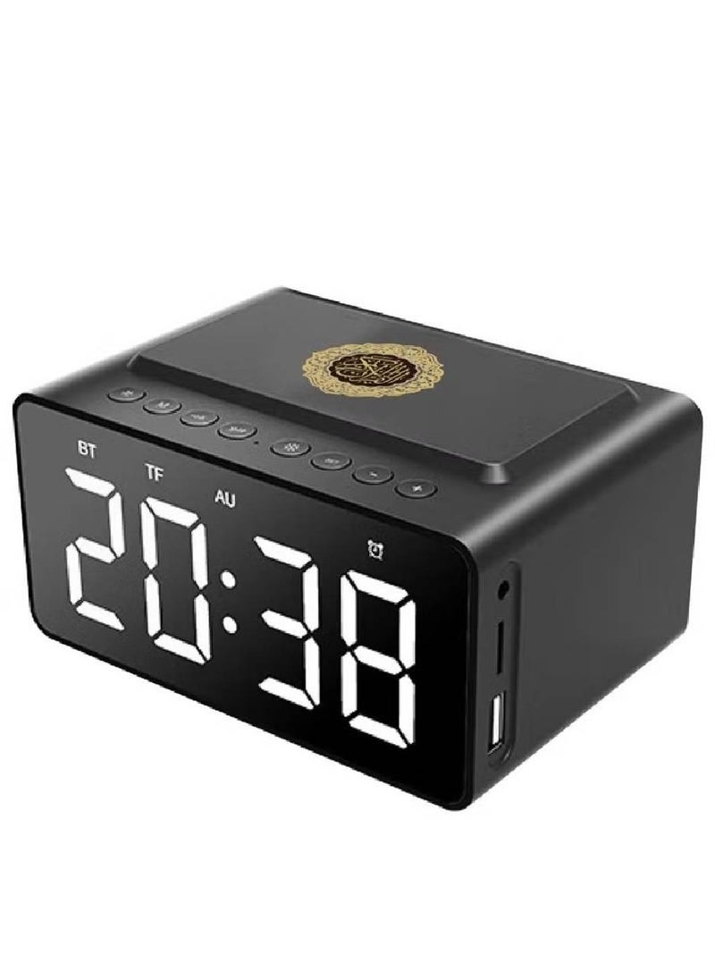 Quran Speaker With Azan Clock Alarm Clock Radio With Bluetooth Speaker Alarm Clocks Bedside Powerful Battery Backup And USB Port With App Control LED Display Clock With 8GB Storage SQ808