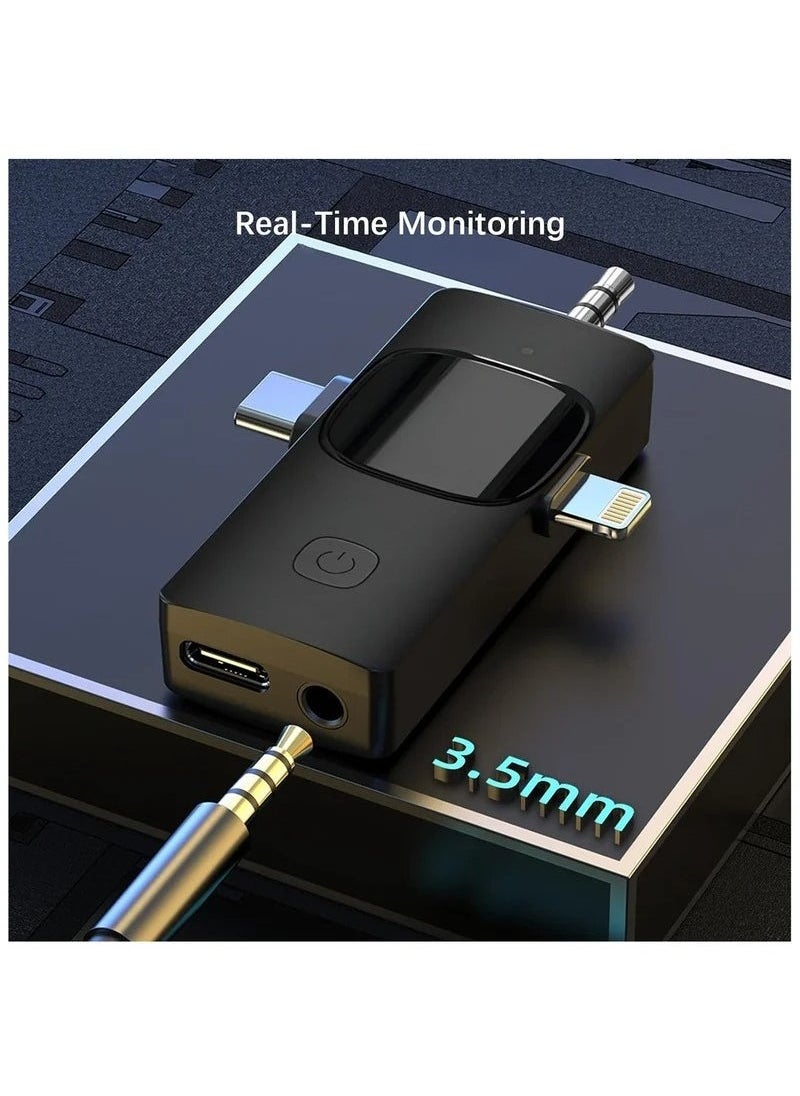 3-in-1 Wireless Lavalier Microphone for iPhone, iPad, iPhone 15 USB-C, Android, Computer, Camera – Dual Mini Clip-On Mics with Plug & Play, Intelligent Noise Reduction, Auto Sync, for Vlog, YouTube, TikTok, Live Streaming