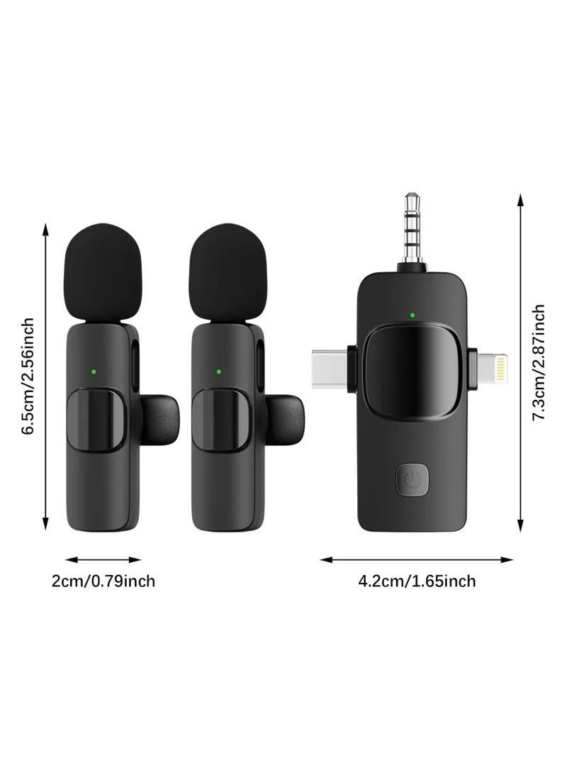 3-in-1 Wireless Lavalier Microphone for iPhone, iPad, iPhone 15 USB-C, Android, Computer, Camera – Dual Mini Clip-On Mics with Plug & Play, Intelligent Noise Reduction, Auto Sync, for Vlog, YouTube, TikTok, Live Streaming