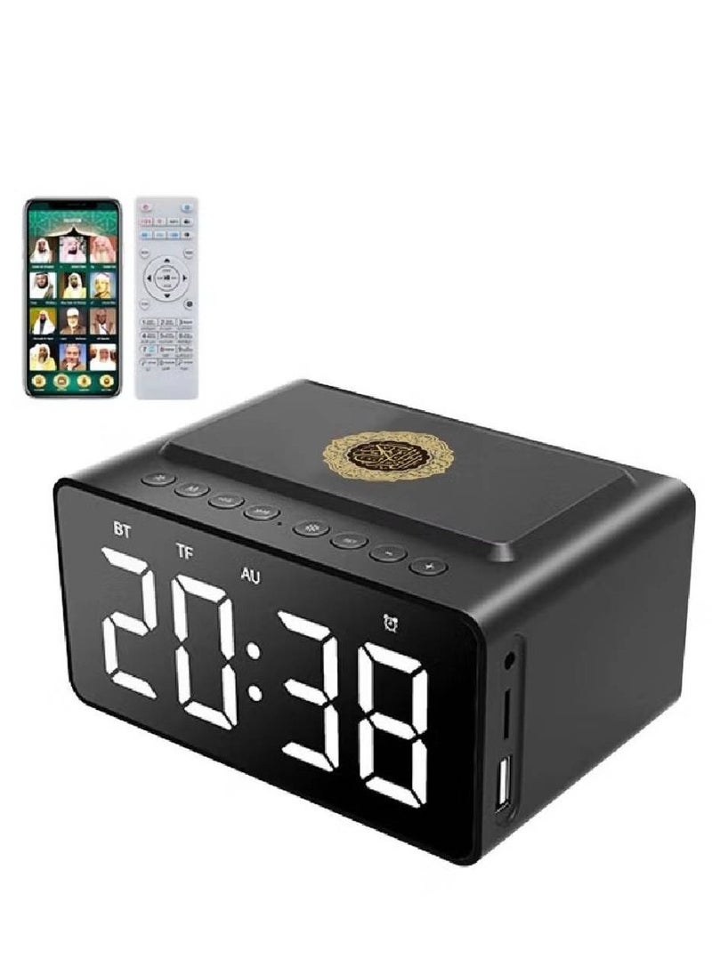 Quran Speaker With Azan Clock Alarm Clock Radio With Bluetooth Speaker Alarm Clocks Bedside Powerful Battery Backup And USB Port With App Control LED Display Clock With 8GB Storage SQ808
