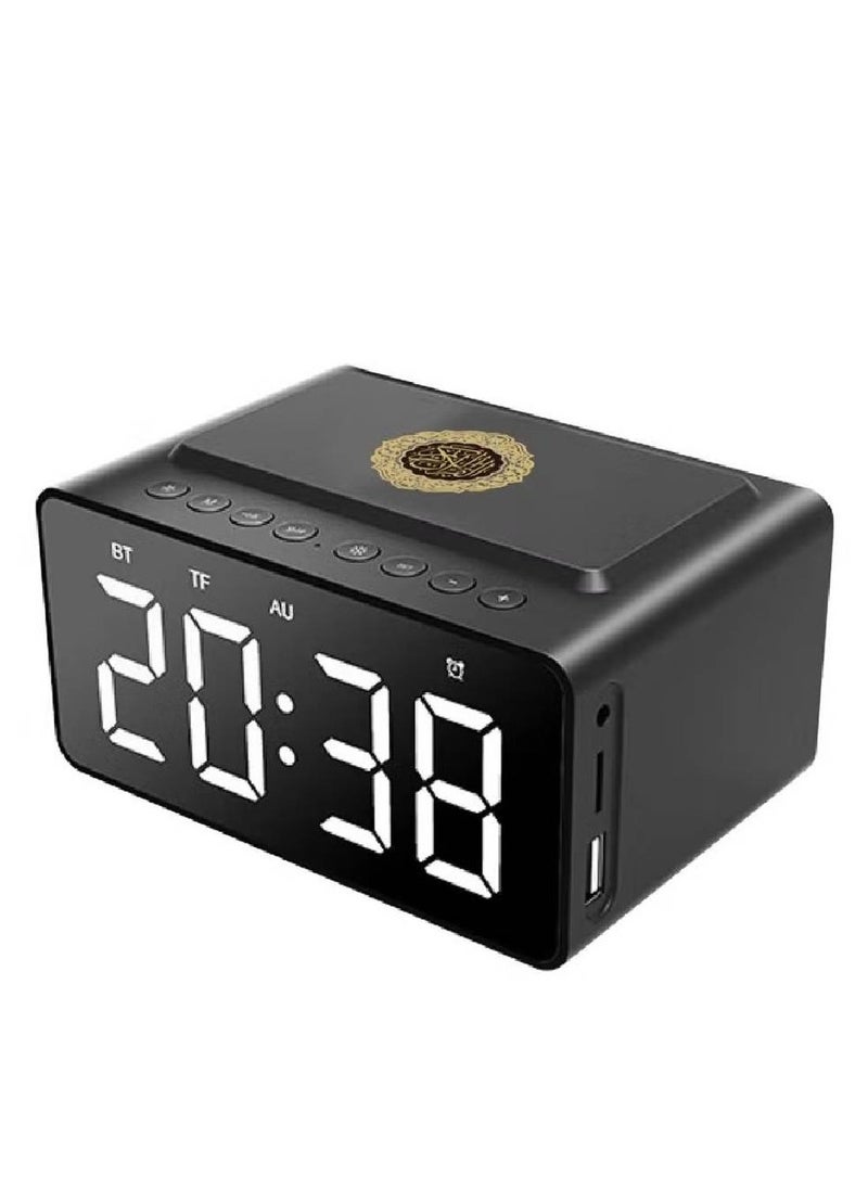 Quran Speaker With Azan Clock Alarm Clock Radio With Bluetooth Speaker Alarm Clocks Bedside Powerful Battery Backup And USB Port With App Control LED Display Clock With 8GB Storage SQ808