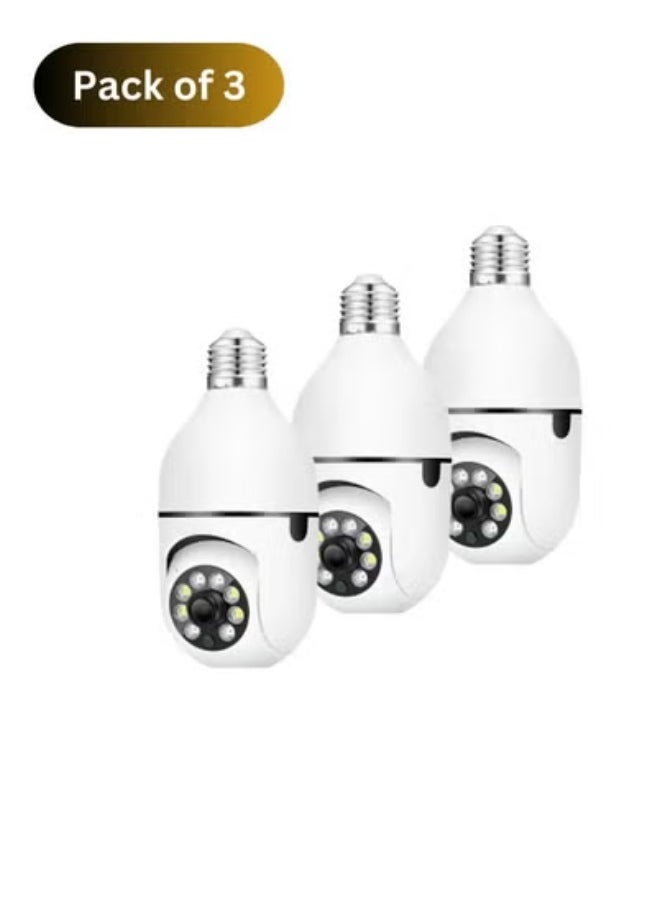 (Pack of 3) WiFi Surveillance Light Bulb Cameras | Full Color Night Vision | Automatic Human Tracking & Zoom | Indoor Security Monitor | Easy Installation | 360° Coverage | Two-Way Audio | Motion Detection | Ideal for Home & Office Security