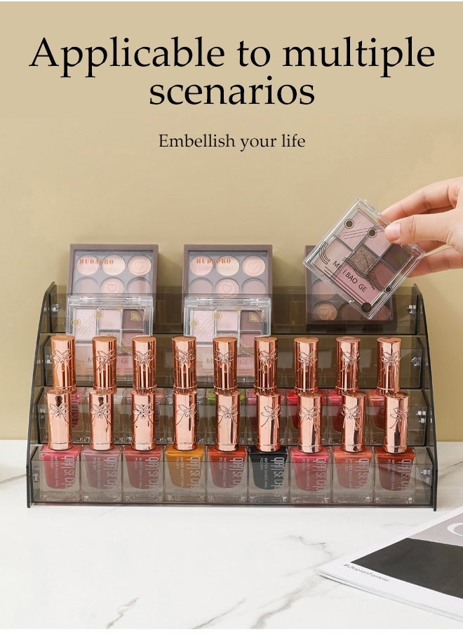 7-Layer Transparent Black Nail Polish Display Holder， Nail Polish Rack, Multi-Layer Trapezoidal Cosmetics Lipstick Organizer, Desktop Display Stand, Suitable For Eyeshadow Palette, Powder Pad, Lipstick And Perfume Organization, Professional Nail Salon Makeup Table