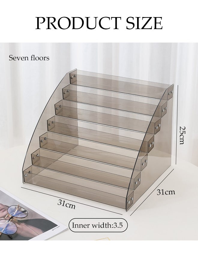 7-Layer Transparent Black Nail Polish Display Holder， Nail Polish Rack, Multi-Layer Trapezoidal Cosmetics Lipstick Organizer, Desktop Display Stand, Suitable For Eyeshadow Palette, Powder Pad, Lipstick And Perfume Organization, Professional Nail Salon Makeup Table