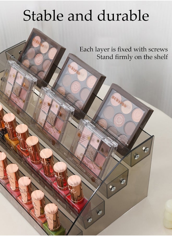 7-Layer Transparent Black Nail Polish Display Holder， Nail Polish Rack, Multi-Layer Trapezoidal Cosmetics Lipstick Organizer, Desktop Display Stand, Suitable For Eyeshadow Palette, Powder Pad, Lipstick And Perfume Organization, Professional Nail Salon Makeup Table