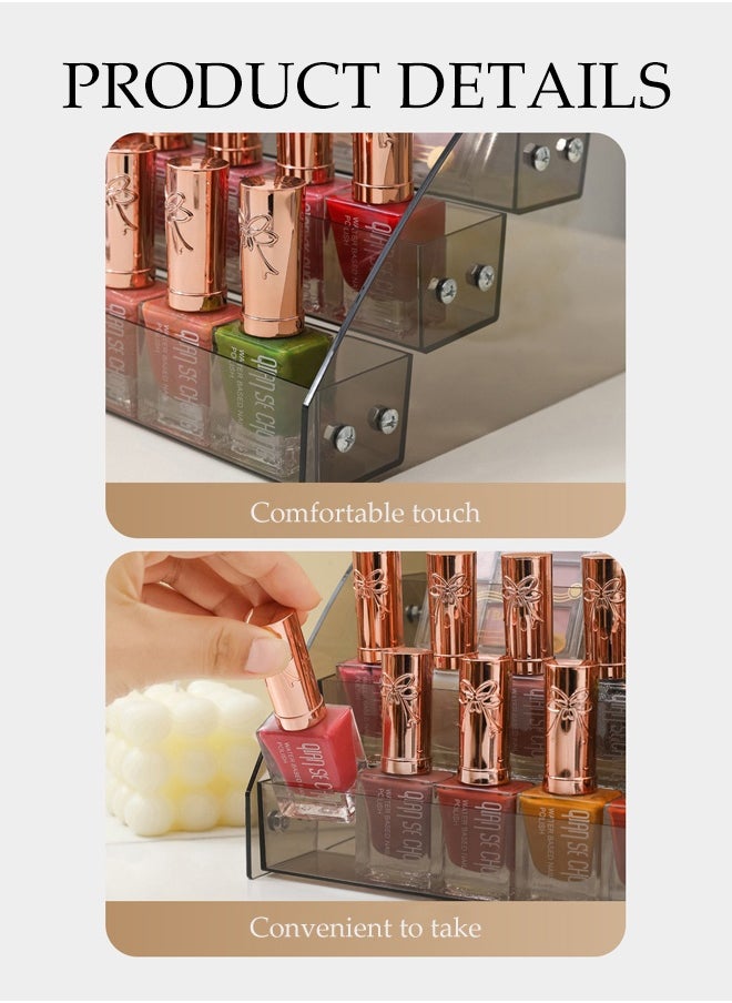 7-Layer Transparent Black Nail Polish Display Holder， Nail Polish Rack, Multi-Layer Trapezoidal Cosmetics Lipstick Organizer, Desktop Display Stand, Suitable For Eyeshadow Palette, Powder Pad, Lipstick And Perfume Organization, Professional Nail Salon Makeup Table