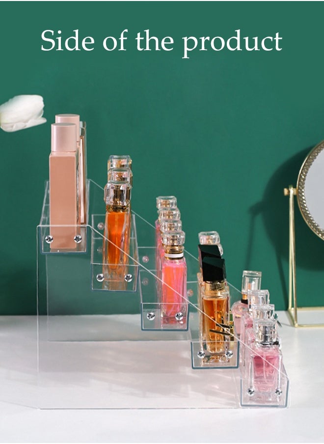 7-Layer Clear Nail Polish Display Holder， Nail Polish Rack, Multi-Layer Trapezoidal Cosmetics Lipstick Organizer, Desktop Display Stand, Suitable For Eyeshadow Palette, Powder Pad, Lipstick And Perfume Organization, Professional Nail Salon Makeup Table