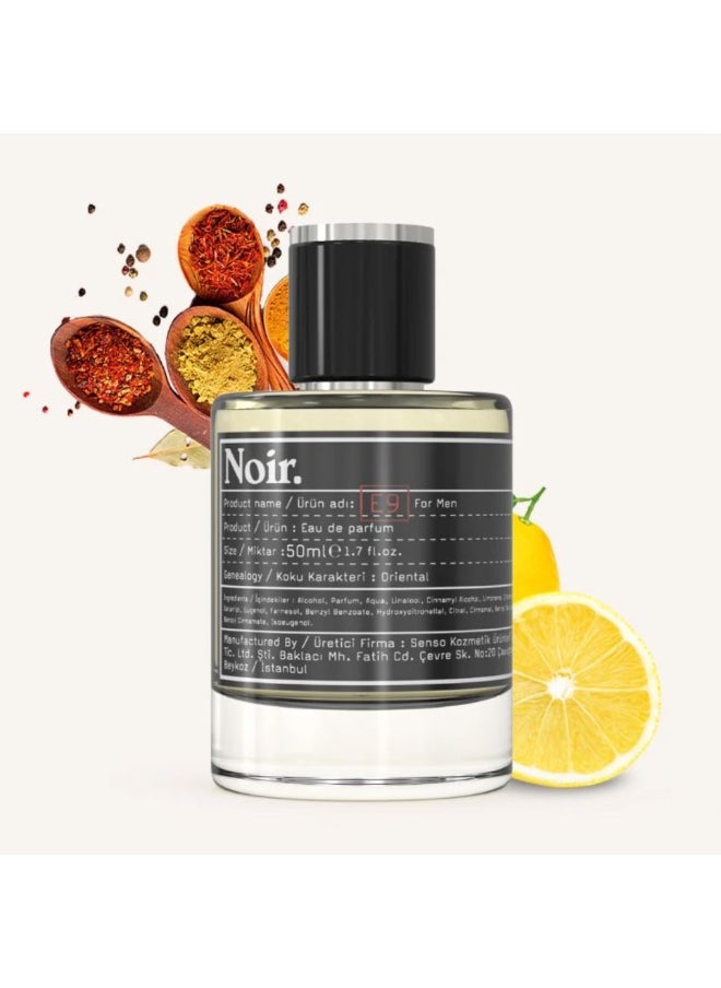 NOIR E9 Men's Perfume – Eau De Parfum 50ML | Oriental Scent with Jasmine, Bergamot, Vanilla & Chocolate | Inspired by Tom Ford Black Orchid | Luxury Fragrance | Made in Turkey