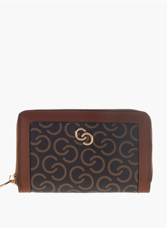 Womens Monogram Print Zip Around Wallet