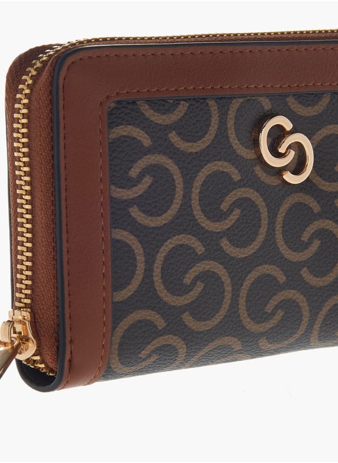 Womens Monogram Print Zip Around Wallet