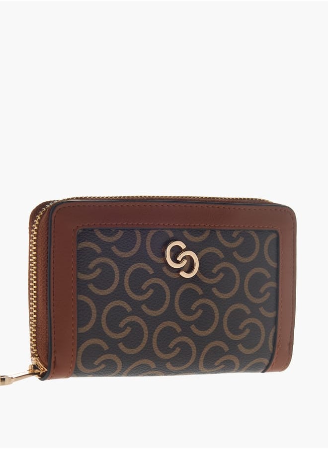 Womens Monogram Print Zip Around Wallet