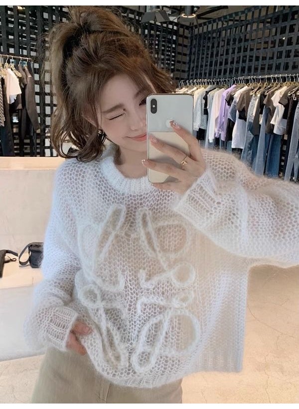 Spring Autumn Hand Crocheted Sleeveless Letter Knitted Sweater Shawl Top Loose Lazy Style Womens Fashion Outerwear Coat Black