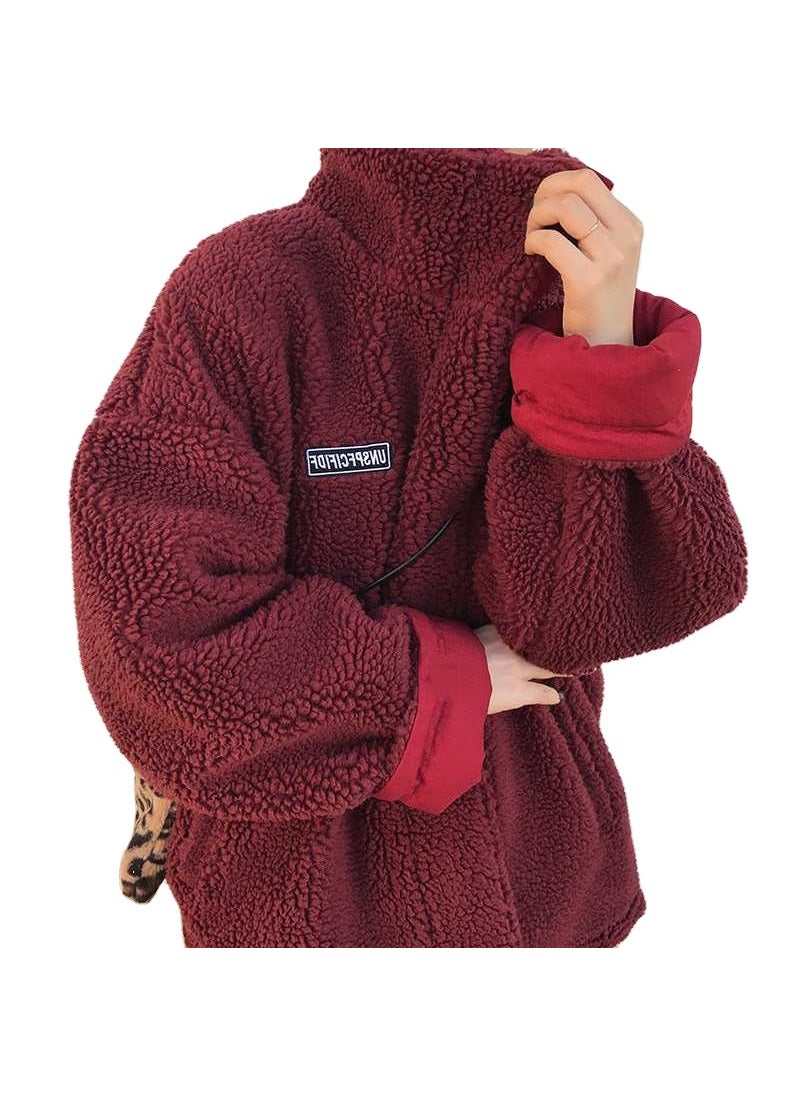 2023 Double-Sided Cotton Coat Women Winter Red Thick Korean Fashion Stand Collar Jacket White