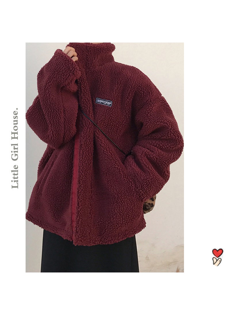 2023 Double-Sided Cotton Coat Women Winter Red Thick Korean Fashion Stand Collar Jacket White