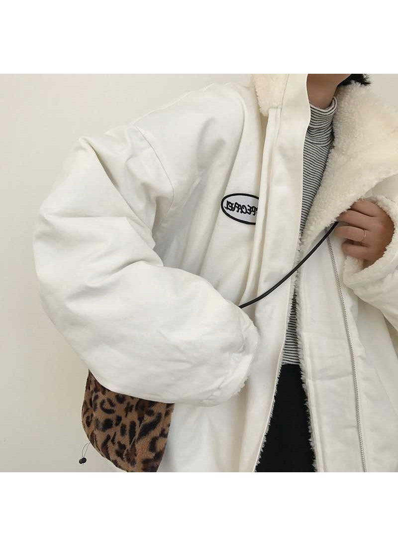 2023 Double-Sided Cotton Coat Women Winter Red Thick Korean Fashion Stand Collar Jacket White