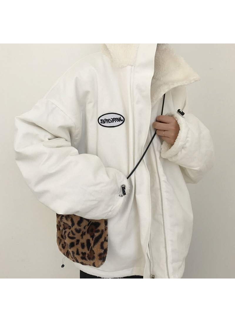 2023 Double-Sided Cotton Coat Women Winter Red Thick Korean Fashion Stand Collar Jacket White