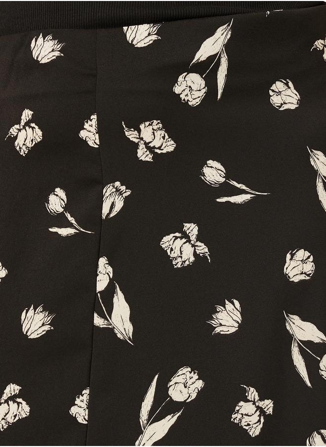 Plus Size Floral Print A-Line Midi Skirt