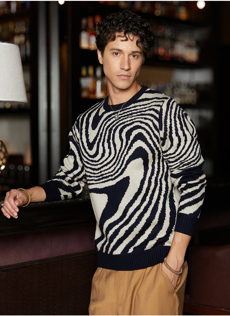 Men's Onyx Black & Saltbox Beige Fluid Pullover Sweater