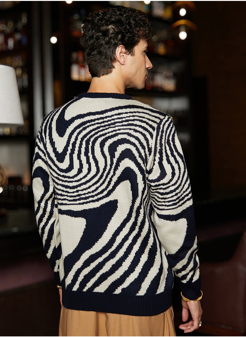 Men's Onyx Black & Saltbox Beige Fluid Pullover Sweater