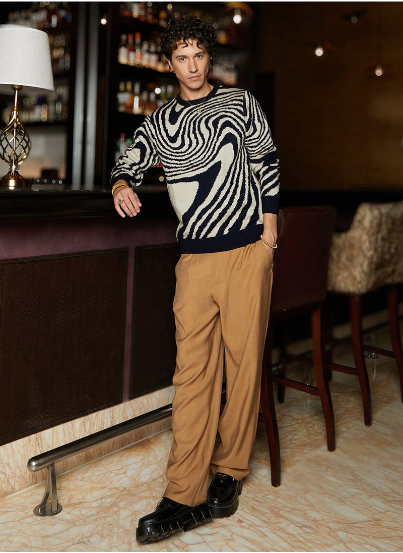 Men's Onyx Black & Saltbox Beige Fluid Pullover Sweater