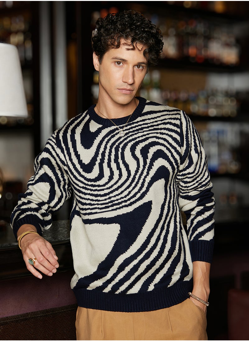 Men's Onyx Black & Saltbox Beige Fluid Pullover Sweater