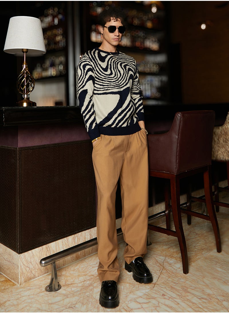 Men's Onyx Black & Saltbox Beige Fluid Pullover Sweater