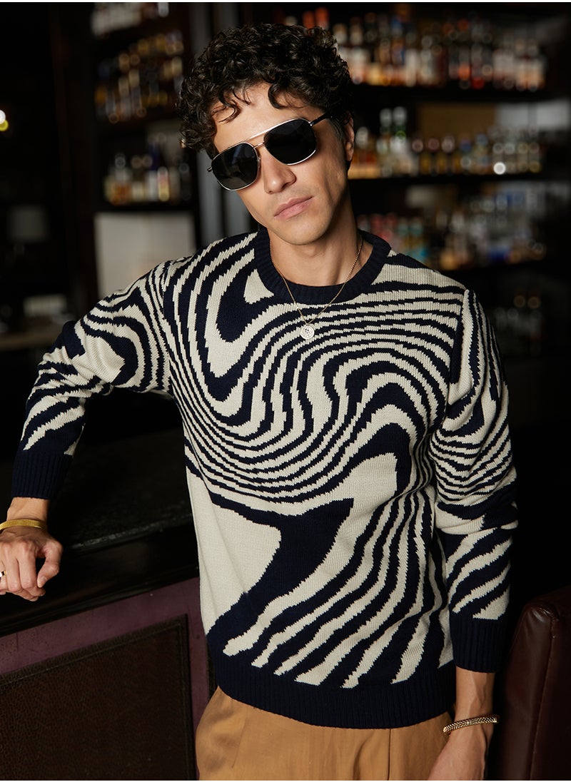 Men's Onyx Black & Saltbox Beige Fluid Pullover Sweater
