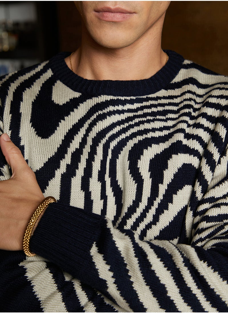 Men's Onyx Black & Saltbox Beige Fluid Pullover Sweater