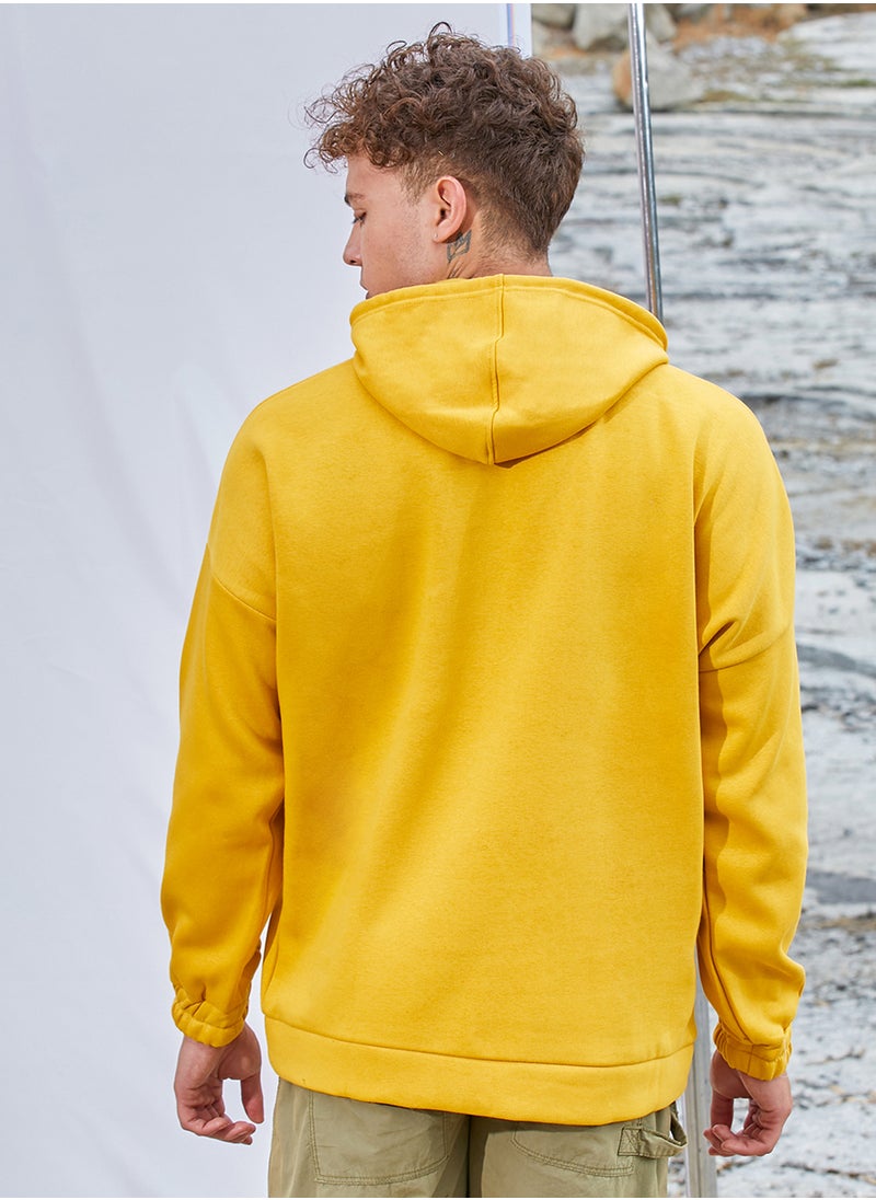 Men's Mustard Yellow Oversized Pullover Sweatshirt With Kangaroo Pocket
