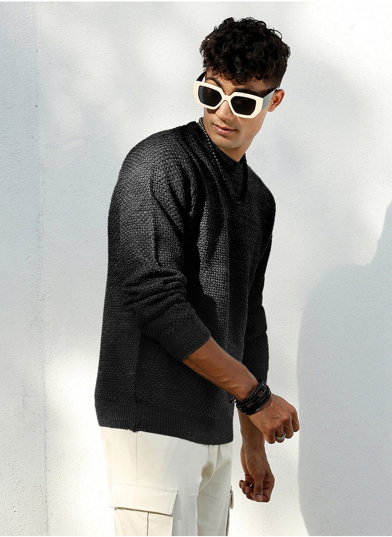 Men's Onyx Black Solid Knitted Pullover Sweater