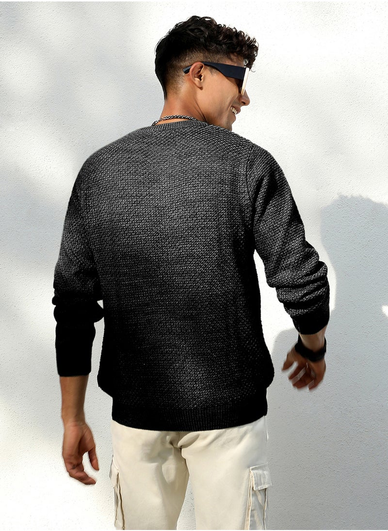 Men's Onyx Black Solid Knitted Pullover Sweater