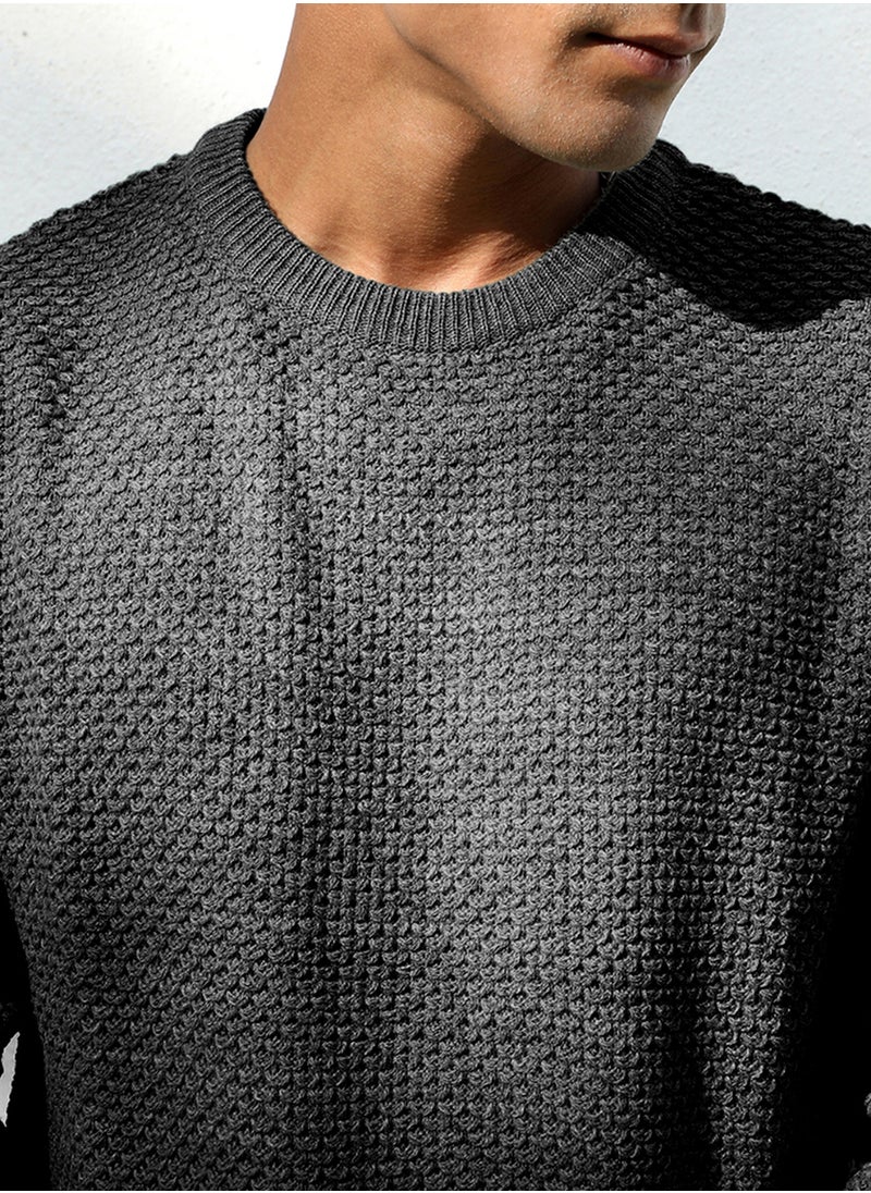 Men's Onyx Black Solid Knitted Pullover Sweater