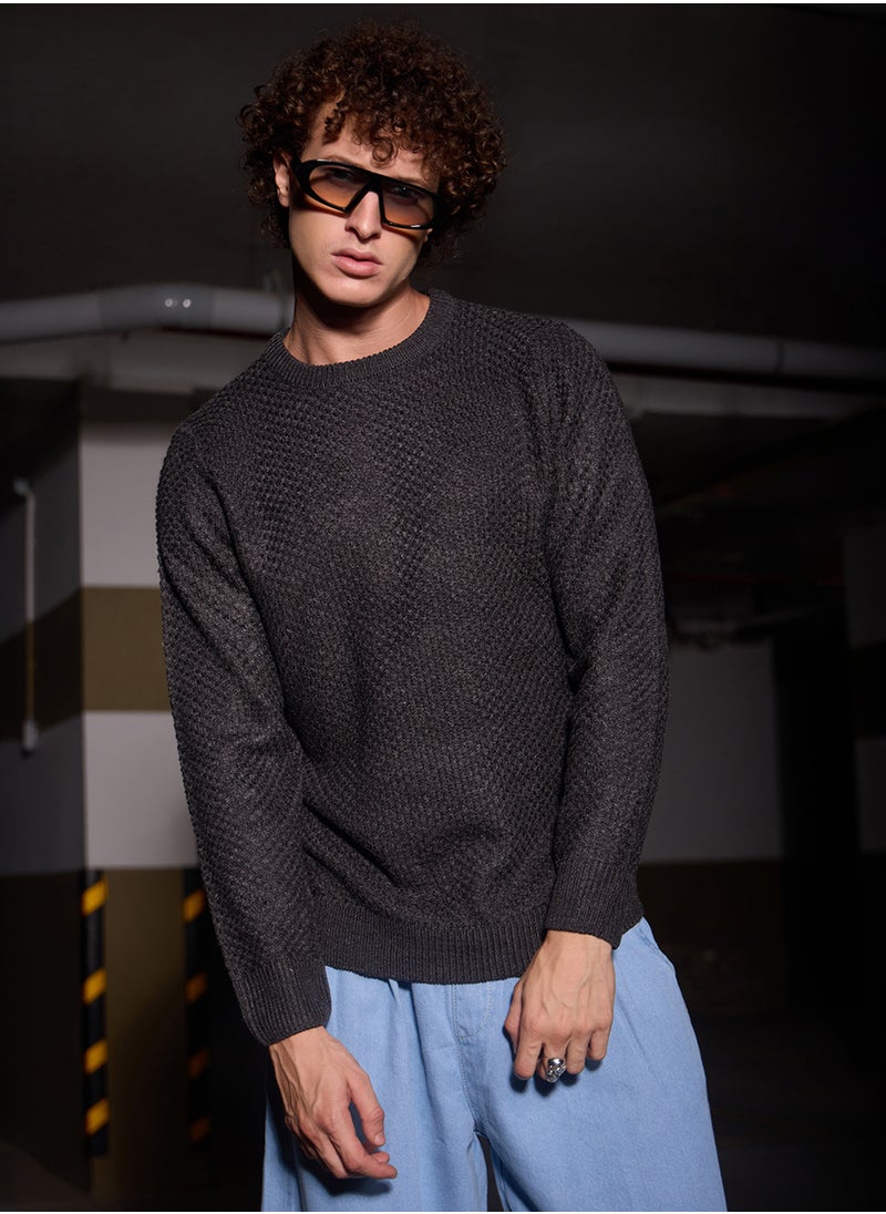 Men's Onyx Black Solid Knitted Pullover Sweater