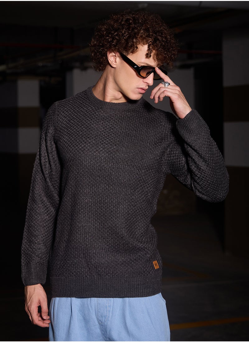 Men's Onyx Black Solid Knitted Pullover Sweater