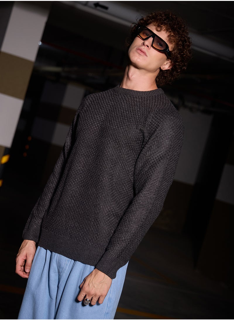 Men's Onyx Black Solid Knitted Pullover Sweater