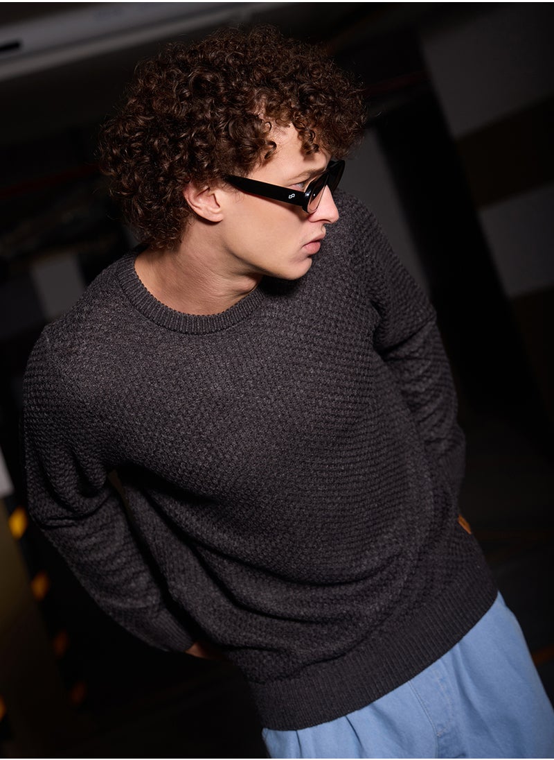 Men's Onyx Black Solid Knitted Pullover Sweater