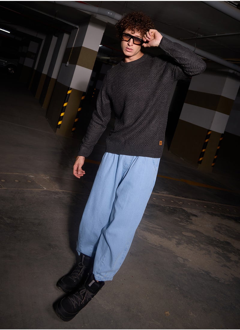 Men's Onyx Black Solid Knitted Pullover Sweater