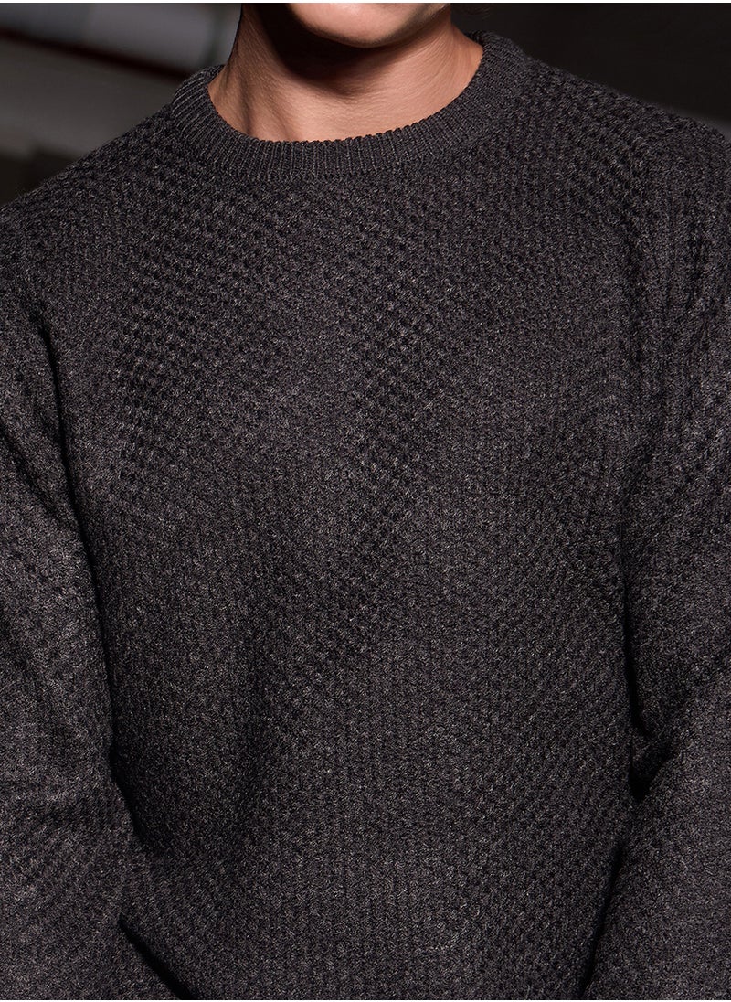 Men's Onyx Black Solid Knitted Pullover Sweater