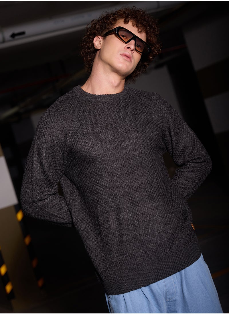 Men's Onyx Black Solid Knitted Pullover Sweater
