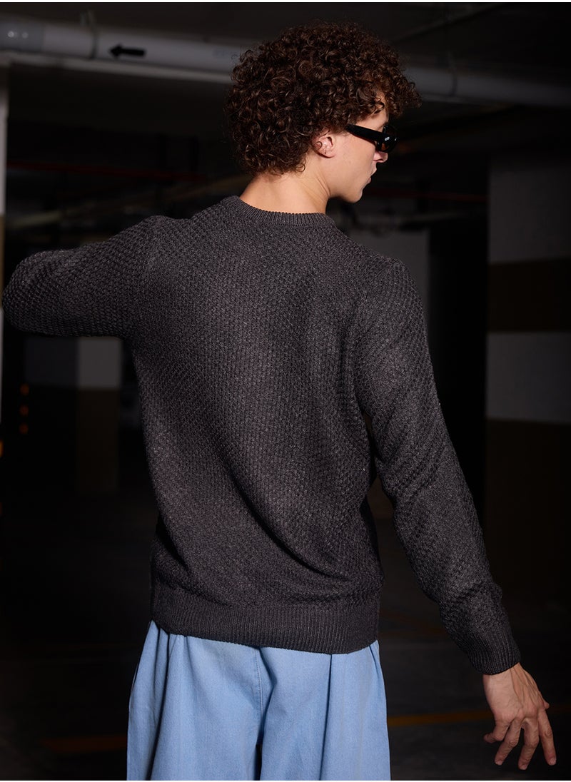 Men's Onyx Black Solid Knitted Pullover Sweater