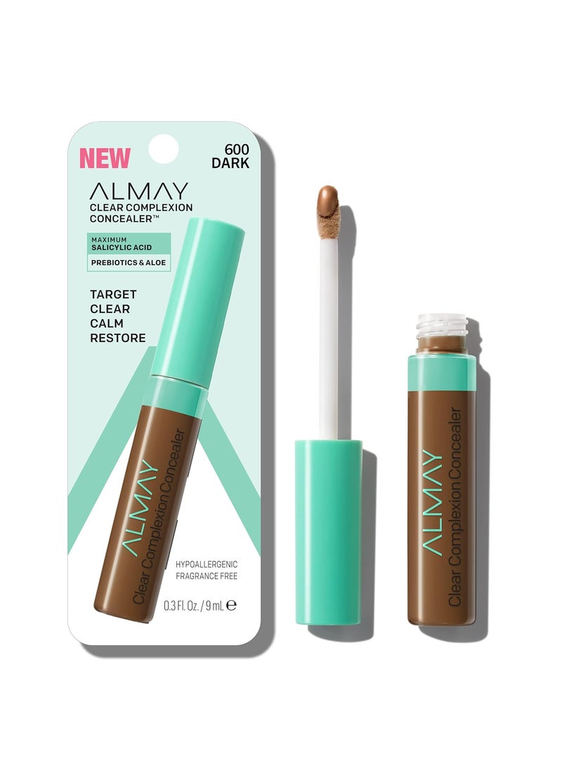 Almay Clear Complexion Acne & Blemish Spot Treatment Concealer Makeup with Salicylic Acid- Lightweight, Full Coverage, Hypoallergenic, Fragrance-Free, for Sensitive Skin, 600 Dark, 0.3 fl oz.