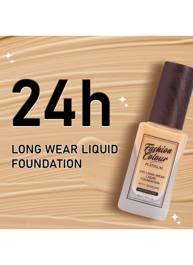 Platinum 24Hr Liquid Foundation Full Coverage Waterproof Oil Control Warm Nude 30ml